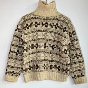 Vintage Chunky Hand Knit Wool Sweater Turtleneck Icelandic Neutral Brown